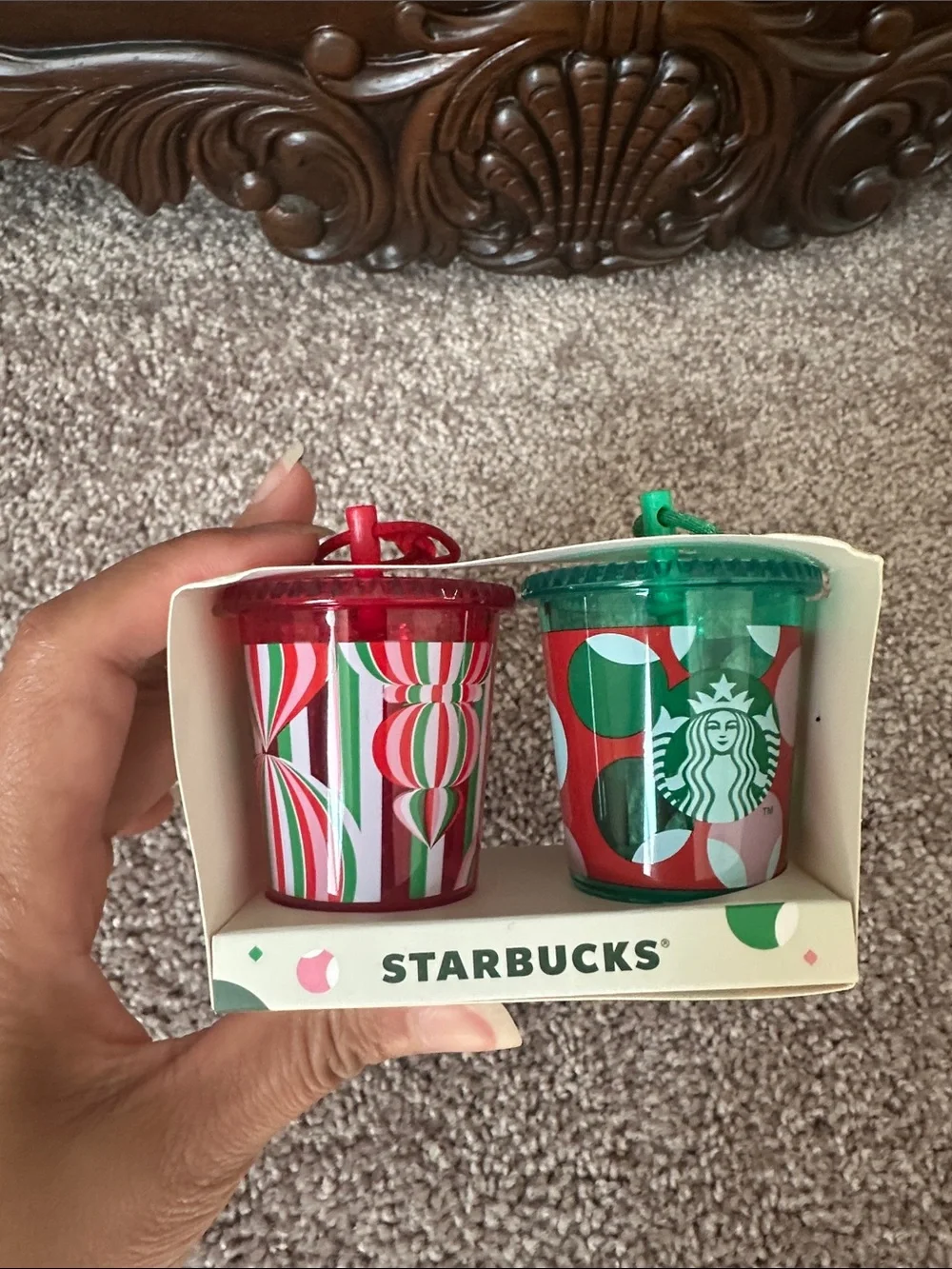 Starbucks Japan Mini Cup Ornament Set in Red, Green, Blue and Gold Accents